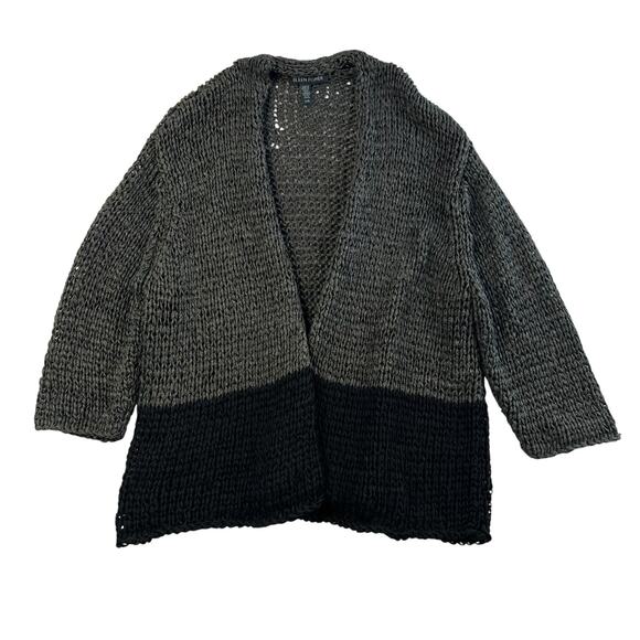 EILEEN FISHER L Large Cardigan Sweater Open Front Chunky Knit 3/4 Sleeve Shimmer - Picture 1 of 9
